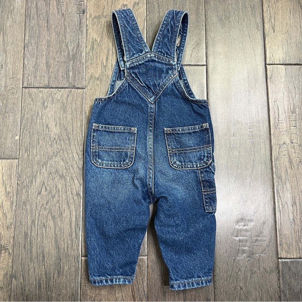Old Navy Workwear Baby Denim Overalls 6-12 Months Dark Wash Cotton - Picture 2 of 7